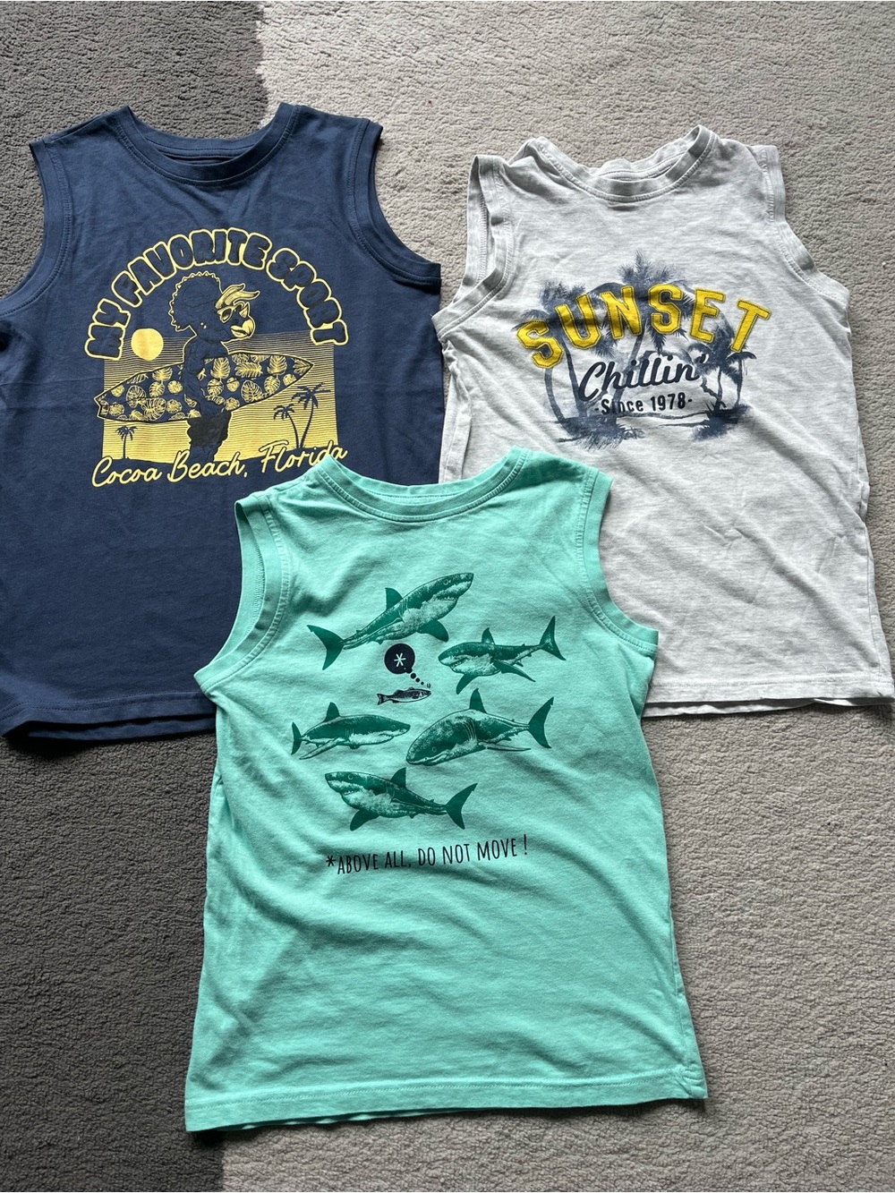 3-Pack Kids Graphic Tank Tops in Navy, Mint, and Light Gray